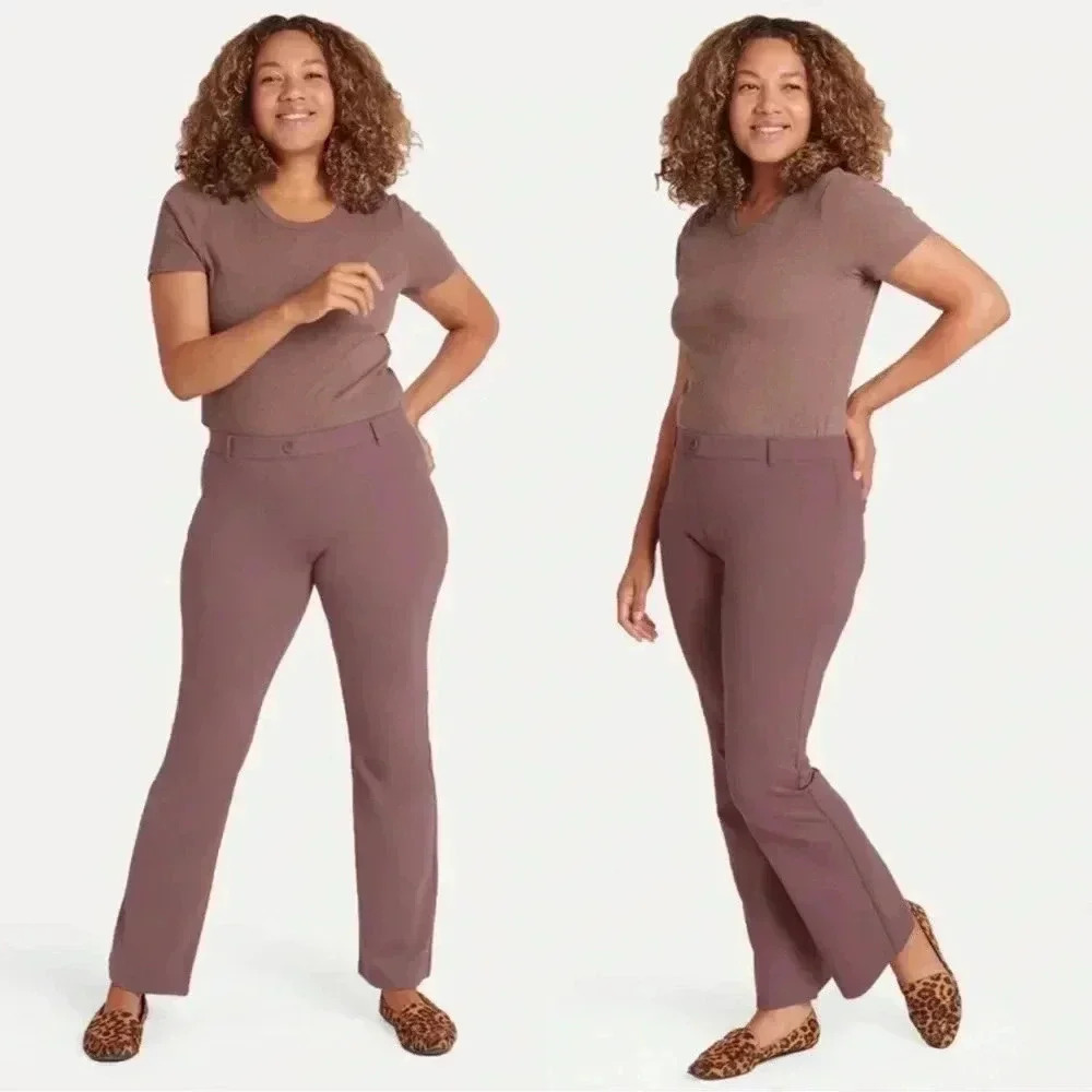Betabrand Boot Cut Two-Pocket Dress Pant Yoga Pants in Auburn Brown M